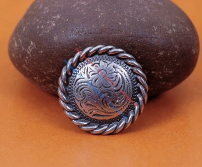 10X Chicago Screws Heavy Duty Rose Flower Antique Silver Leathercraft Conchos 1" - Image 1 of 4