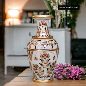 White Marble Mini Flower Pot Vase 6" Big Home Décor Accent Housewarming Gift - Imagen 1 de 7