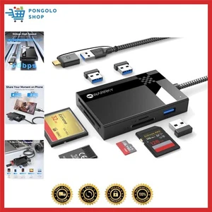 SD Card Reader 7 in 1, [Dual Connector .0/USB-C, 2.5FT Nylon Cable] Card Adap... - Picture 1 of 8