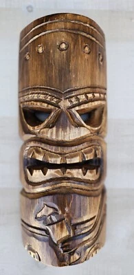 TIKI MASK WOOD 12" HAWAIIAN AFRICAN HOME DECOR TRIBAL BAR TROPICAL POLYNESIAN  - Image 1 of 4