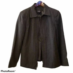Hillard & Hanson Womens Jacket Coat Blue Herringbone Zip Up Lined Collar 14 New - Picture 1 of 8