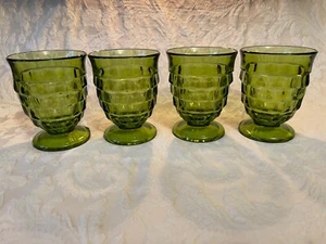 🌈4 Vintage Indiana Whitehall Colony Cubist Avocado Green Footed Juice Glasses  - Bild 1 von 8