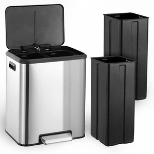 8 Gallon Kitchen Trash Can, Recycle Trash Can with Dual Removable Liners & Lid - Picture 1 of 11