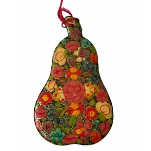 Pear Paper Mache Ornament Lucy Maxym Kashmir Collection Lacquer Painted - Picture 1 of 8