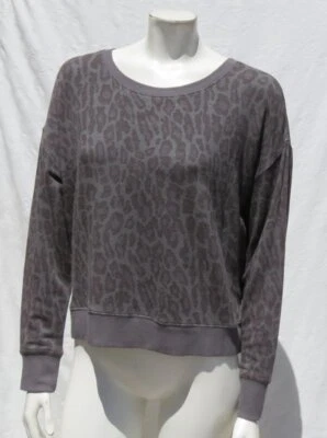 $88 NUEVO SPLENDID Mujer EE. UU. Talla L Gris Guepardo Animal Estampado Suave Sudadera Top Foto 1 de 4