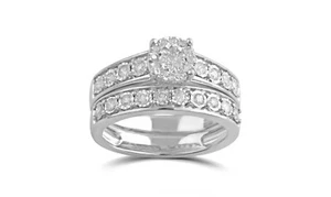 1/2 CTTW, 925 Sterling Silver Round Diamond Bridal Set Ring and Band for Womens - Picture 1 of 12