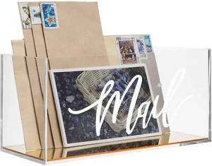 Soporte de caja de almacenamiento de correo de acrílico transparente MyGift con parte inferior de espejo de latón - Imagen 1 de 7