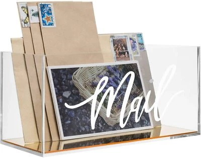 MyGift Clear Acrylic Tabletop Mail Storage Box Holder with Brass Mirror Bottom - Image 1 of 4
