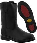 Mens Black Leather Work Boots Oil Resistant Construction Pull On Soft Toe