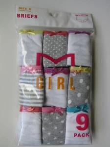Girls Youth Maidenform 100% Cotton 9 Pack Briefs Size 6 New - Picture 1 of 5
