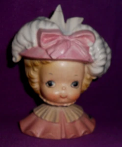 Vintage Josef Originals Minor As -Is Little Girl Head Vase  5 3/8" Pink & White - Picture 1 of 17