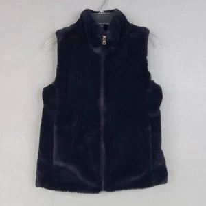 J Crew Vest Womens Extra Small Navy Blue Faux Fur Mob Wife Soft Cozy Layer Ski - Picture 1 of 14