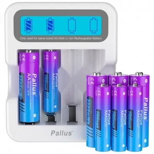 Pallus 1.5V Rechargeable Lithium Ion AA AAA Batteries, Smart LCD Charger LOT - Picture 1 of 31