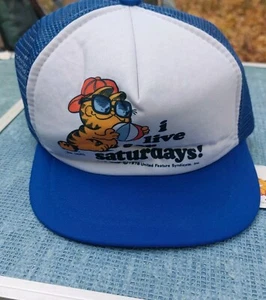 Vintage 1978 Garfield I Live For Saturdays Blue Trucker Snapback Hat Cap - Picture 1 of 6