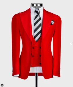 Peak Lapel Men's Suit Formal Groom 3Pcs Business Jacket Tuxedo Party Prom Blazer - Picture 1 of 34
