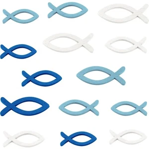 144 Stück Holz Deko Fische für Taufe – Elegante Tischdeko in Blau und Weiß - Bild 1 von 2