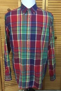 Ralph Lauren Long Sleeve Button Front Shirt Rainbow Red Green Classic Fit XL EUC