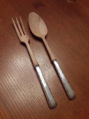 Wooden 2 Piece Salad Set, Horizon Pattern (Sterling, 1944) by Easterling - Image 1 of 4