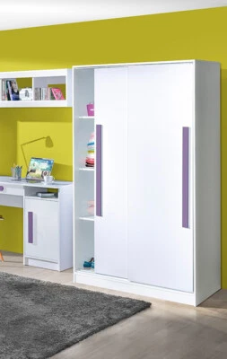 Kleiderschrank Kinderzimmer Schrank 120cm weiß Hochglanz Farbe wählbar 61173114 - Bild 1 von 4