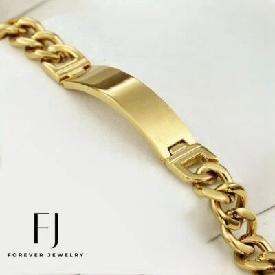 Men's 8.5" Stainless Steel Bar Cuban Curb Chain 12mm Bracelet Gold plated*Box - Image 1 of 3