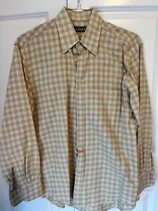 Button down Medium Canali shirt. Beige and White plaid. Excellent Condition - Picture 1 of 6