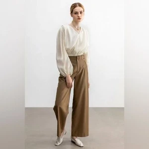 J.ING Jing Ivory Long Sleeve Pleated Everyday V Neck Blouse Top Size XS NWT - Picture 1 of 10