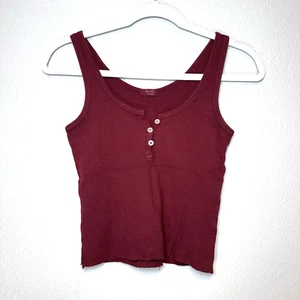 Brandy Melville Waffle Knit Cropped Tank Top Size Small Burgundy Button Front - Picture 1 of 8
