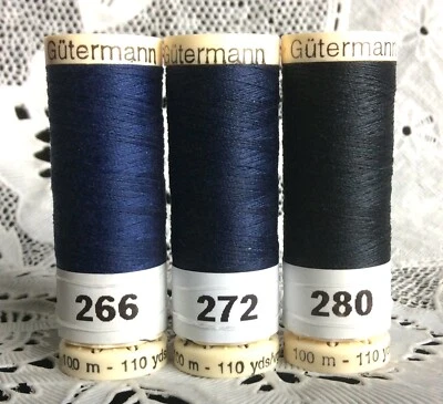 3 NEW different Dark Blue colors GUTERMANN 100% polyester thread 110 yard spools - Image 1 of 4