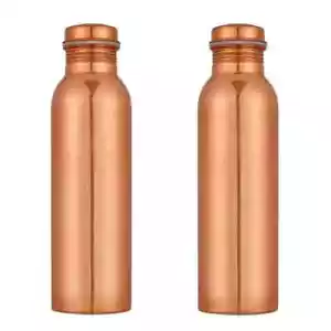 Pure Copper Water Bottle Shiny for Ayurveda Health Benefits 1000ml - Set of 2 - Picture 1 of 7
