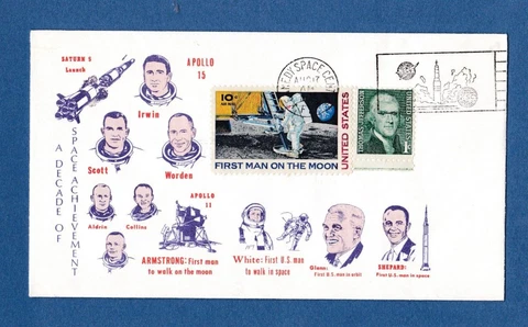 1970s Cover, Kennedy Space Center Cancel, Saturn 5 , Apollo 11 & 15, Moon Walk Cover