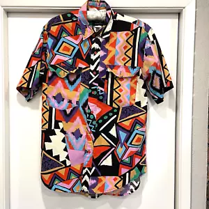 Retro Rare Wrangler Western Aztec Colorful Short Sleeve Button Up Shirt Mens - Picture 1 of 3