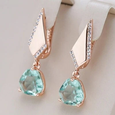 Luxus lange Ohrringe 585er plattiert  Rosegold Zirkonia Kristallen Blau NEU - Bild 1 von 4