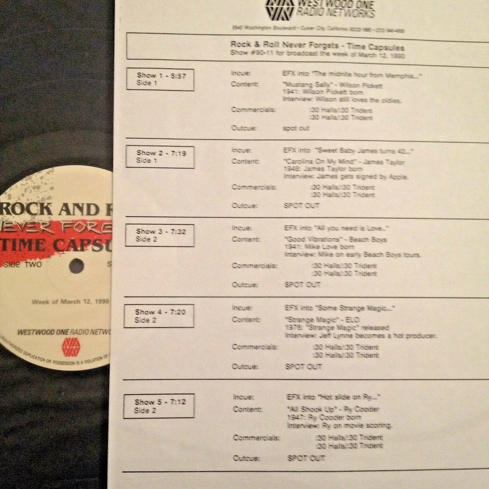 RADIO SHOW: R & R CAPSULES 3/12/90 MIKE LOVE,JAMES TAYLOR, RY COODER,JEFF COODER - Image 1 of 1