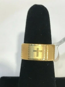 steel stainless 316L religious Our Father prayer gold ring - Picture 1 of 3