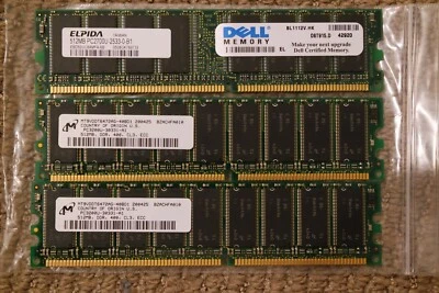 SERVER MEMORY 3X 512 MB DDR PC3200U 400 CL3 ECC - Image 1 of 4