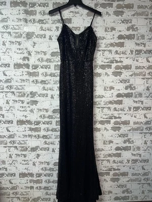 NWT! DONNA KARAN Thin Strap Classic Sequin Formal Gown Dress - black - 4 $259 - Image 1 of 4