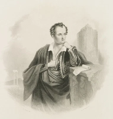 A. PAYNE (1812-1902), Lord Byron (1788-1824), Stahlstich Romantik Porträt - Bild 1 von 4