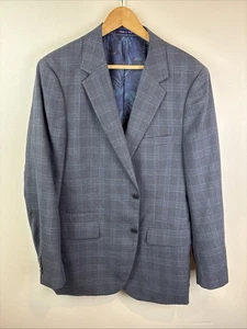 Alan Flusser grau mit hellblau kariertem 4-Jahreszeiten Viskose-Poly Anzug 42R - Bild 1 von 11