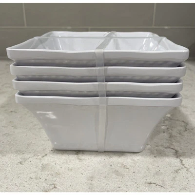 4 件套 TOMMY BAHAMA 5.75 英寸 X3 英寸白色三聚氰胺方形碗 HOBNAIL 全新 Salsa Dip — 第 1/4 张图片