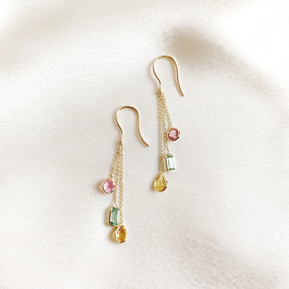 1.62ct Natural Tourmaline Earrings 14K Gold Dangle Minimalist October Birthstone - Image 1 of 4