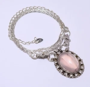 Pink Rose Quartz - Brazil 925 Sterling Silver Bali Necklace 16-24.99" N92027139 - Picture 1 of 3