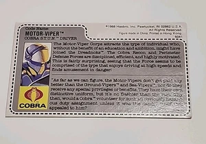Gijoe Arah Cobra Betäubungsfahrer Motor Viper rote Rückseite Karteikarte Post weg 1988 - Bild 1 von 4