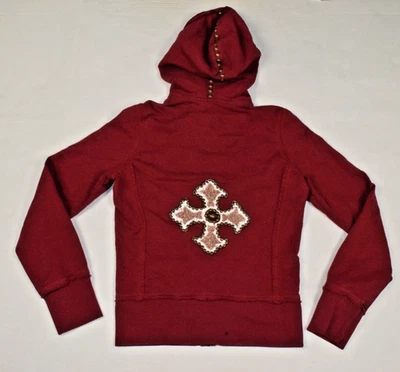 Vintage Sweatshirt Twisted Heart Size S Y2K Red Riding Hood Brass Studded Cross - Image 1 of 4