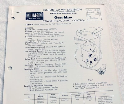 1960 Oldsmobile 98 Super 88 Original GM Guide-Matic Service/Repair Info 60 NOS - Image 1 of 4