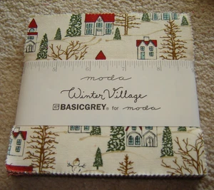 CHRISTMAS 5" MODA charm pack of 42 WINTER VILLAGE  basicgrey - Picture 1 of 4