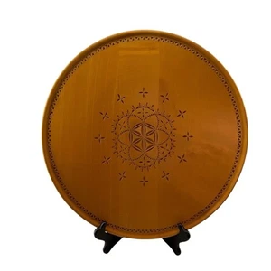 Vintage handgefertigte 16" runde Schnitzerei Handwerk hellbraun dekorativ 80er Schweiz - Bild 1 von 8