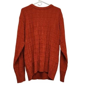 Consensus Mens Large Acrylic Long Sleeve Textured Grid Orange Knit Sweater - Picture 1 of 4