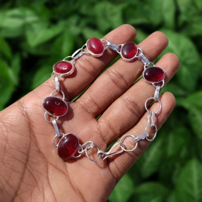 Gift For Mom Red Garnet Gemstone 1PCS Bracelet 925 Silver Plated Fashion Jewelry - Image 1 of 4