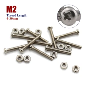 M2 Phillips Rounded Screws & Hex Nuts Set Thread Length:4/10/12/14/16/20/25/30mm - Picture 1 of 15