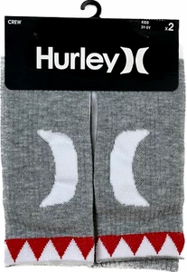 Set 2 Calzini Casual Hurley Bambini Grigio Bianco Crew Poliestere Cuscino Logo S 3Y-5Y - Foto 1 di 2